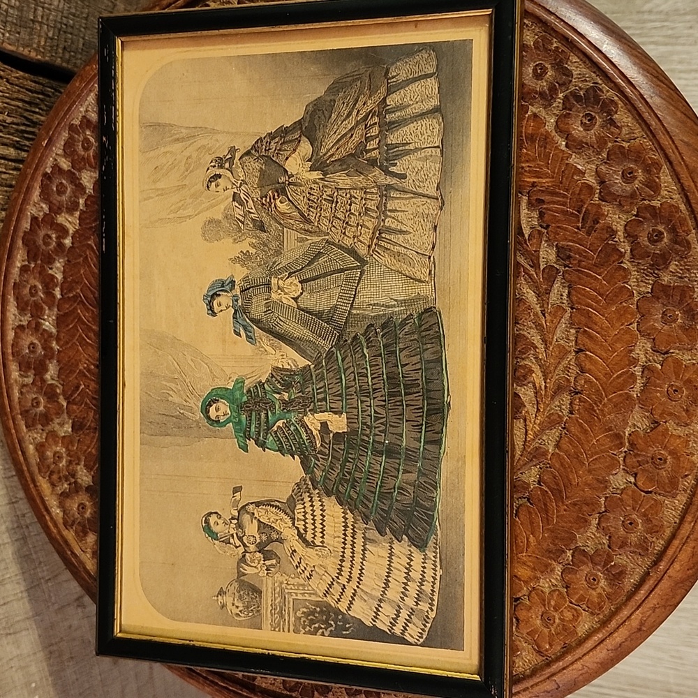 Antique Godey's lady's book magazine framed ad mid 19th century